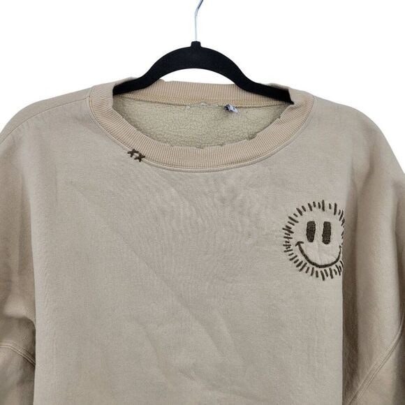 ASOS Design Womens Tan Distressed Smiley Embroidered Sweatshirt Sz 6 Loungewear - Picture 5 of 12